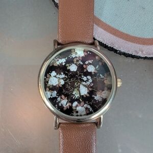 Charming Charlie Floral Watch with Brown Strap